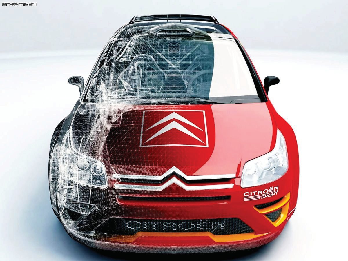 Citroën C4 WRC με ημιδιαφανή απεικόνιση του πλαισίου